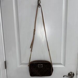 Michael Kors Dark Brown Crossbody Bag with Gold Accents